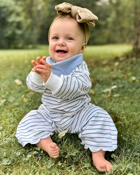 Scalloped Top & Pants Set | Blue Stripe - PREORDER