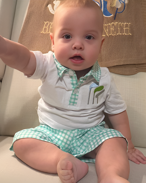 Embroidered Collar Top & Shorts Set | Golf Clubs Gingham - PREORDER