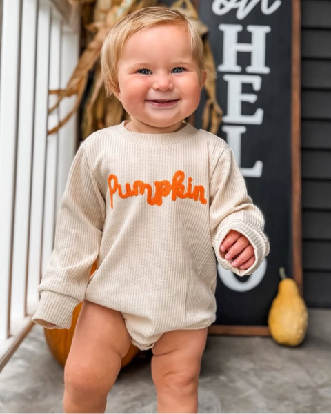 Waffle Bubble Long Romper | Beige Pumpkin - PREORDER