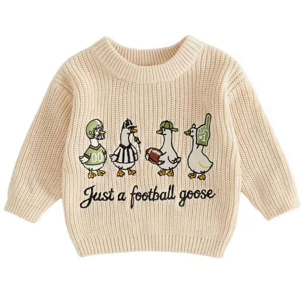 Embroidered Chunky Knit Sweater | Beige Just a Football Goose - PREORDER