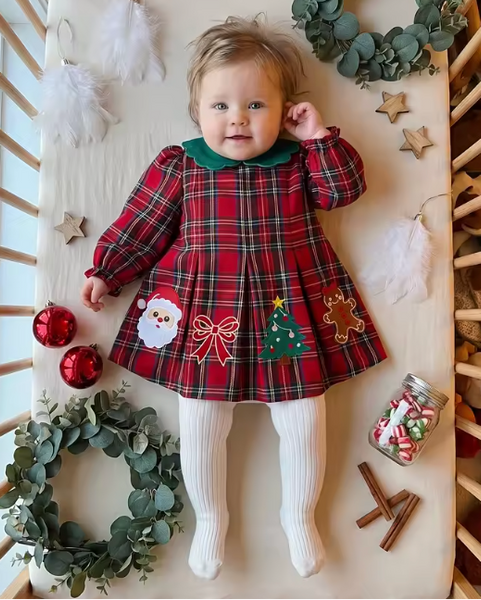 Embroidered Smocked Long Dress | Christmas Plaid - PREORDER