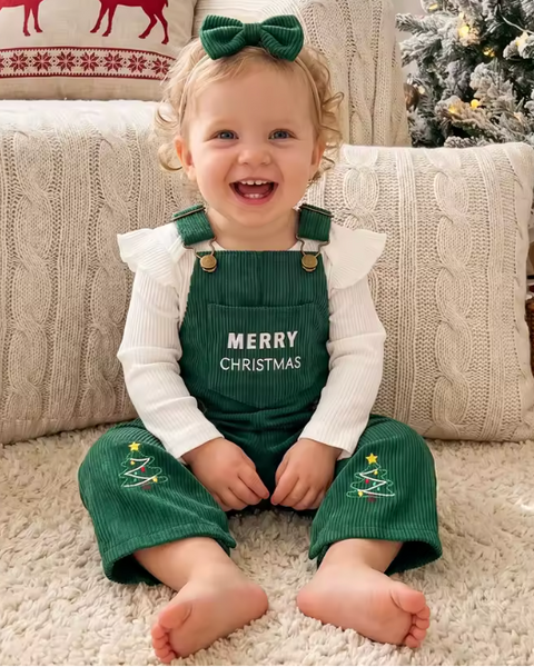 Corduroy Overalls Set | Merry Christmas Trees - PREORDER