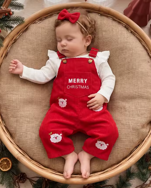 Corduroy Overalls Set | Merry Christmas Santa - PREORDER