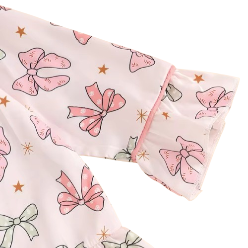 Pink Christmas Bows Ruffles Pajamas - PREORDER