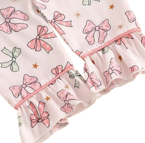 Pink Christmas Bows Ruffles Pajamas - PREORDER