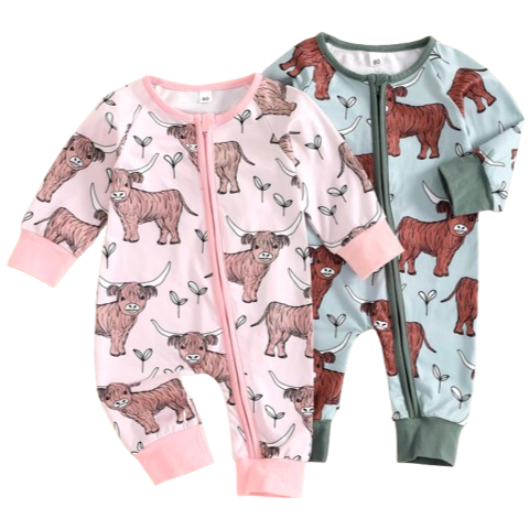 Him & Her Highland Cows Zipper Romper (2 Colors) - PREORDER