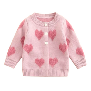 Pink Hearts Knit Cardigan - PREORDER