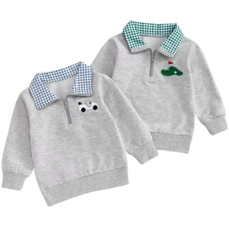 Little Golfer Collar Zipper Embroidered Pullovers (2 Styles) - PREORDER