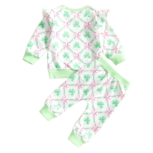 Waterprint Clovers & Bows Ruffle Jogger Outfit - PREORDER