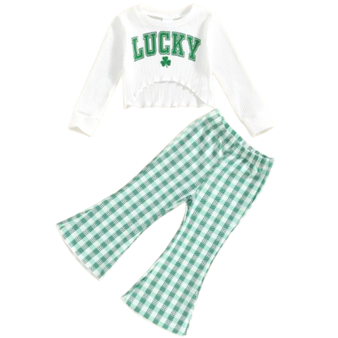 Lucky Checkered Crop Ribbed Bells Outfit - PREORDER