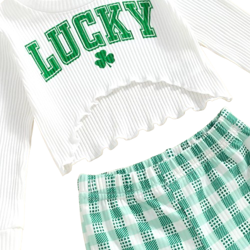 Lucky Checkered Crop Ribbed Bells Outfit - PREORDER