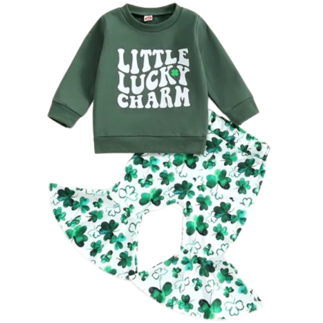 Little Lucky Charm Waterprint Clovers Bells Outfit - PREORDER