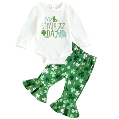 1st St Patricks Day Clovers & Lightening Bolts Ribbed Bells Outfit - PREORDER