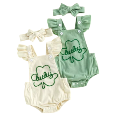 Lucky Corduroy Ruffle Rompers & Bows (2 Colors) - PREORDER