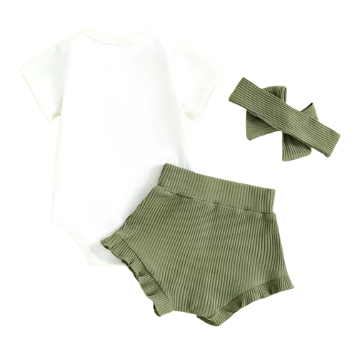 Lucky Charm Embroidered Ribbed Shorts Outfit & Bow - PREORDER