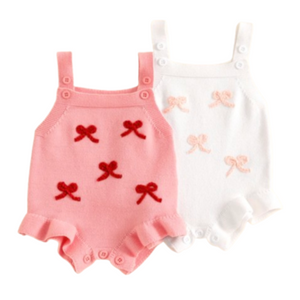 Bows Knit Ruffle Rompers (2 Colors) - PREORDER