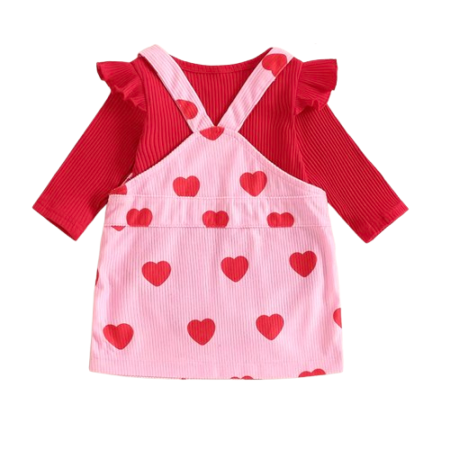 Mini Hearts Corduroy Overalls Outfit Dress - PREORDER