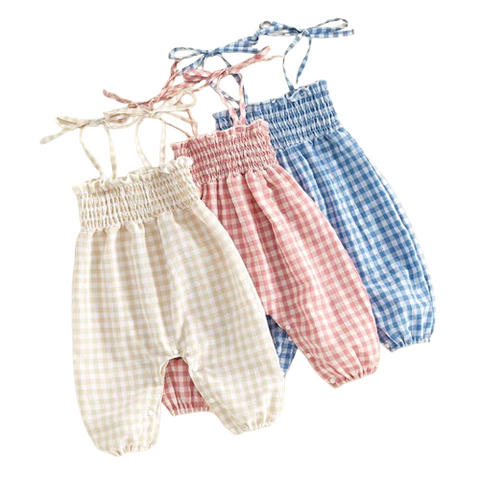 Plaid Scrunch Pants Rompers (3 Colors) - PREORDER