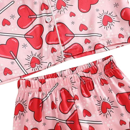 Heart Lollipops Fuzzy Silk Pajamas - PREORDER