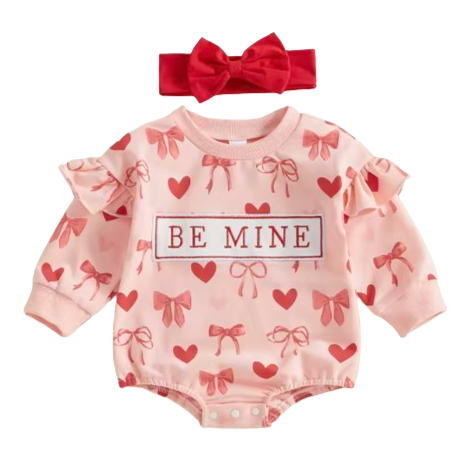 Be Mine Big Red Bows & Hearts Romper & Bow - PREORDER