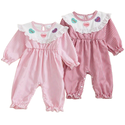 Smocked Checkered Sweethearts Embroidered Pants Rompers (2 Colors) - PREORDER