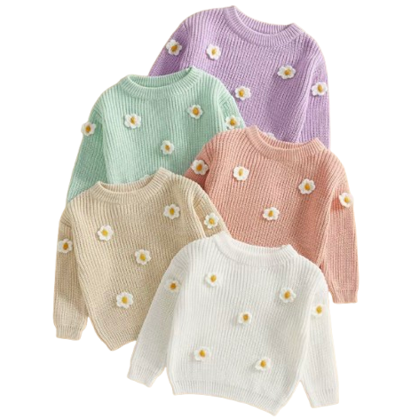 Neutral Daisies Knit Sweaters (5 Colors) - PREORDER