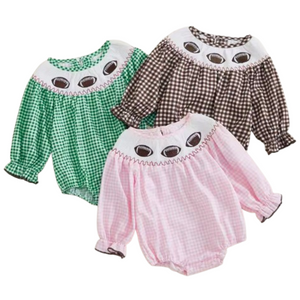 Smocked Checkered Footballs Embroidered Rompers (3 Colors) - PREORDER