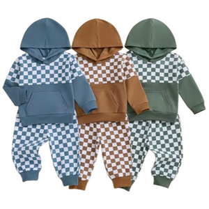 Casual Checkered Hooded Jogger Outfits (3 Colors) - PREORDER