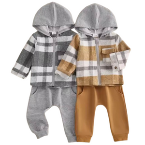 Neutral Hooded Flannel Jogger Outfits (2 Colors) - PREORDER