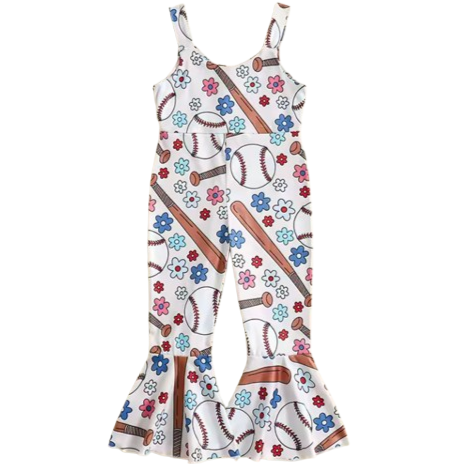 Daisies Baseballs & Bats Bells Romper - PREORDER