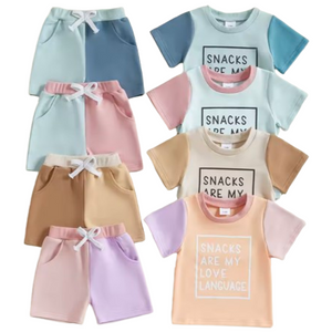 Snacks are my Love Language Three Tone Shorts Outfits (4 Colors) - PREORDER