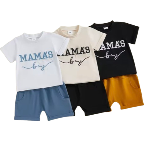 Mamas Boy Embroidered Shorts Outfits (3 Colors) - PREORDER