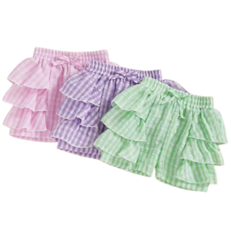 Checkered Three Layer Ruffle Cotton Shorts (3 Colors) - PREORDER