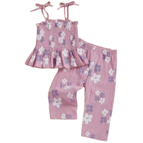 Pink & Purple Daisies Scrunch Pants Outfit - PREORDER