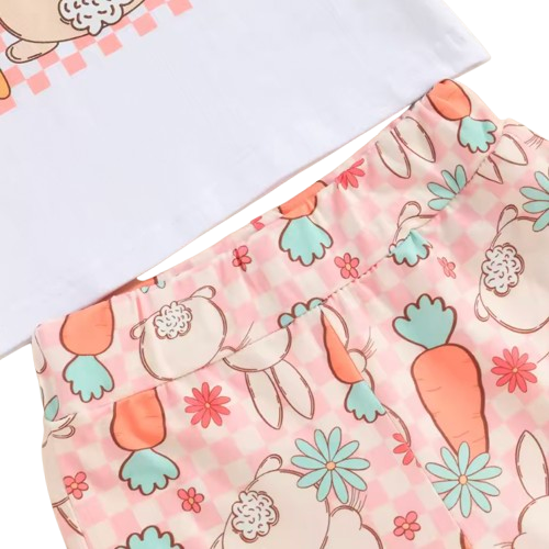 Bunny Babe Checkered Bunnies & Carrots Bells Outfit & Bow - PREORDER