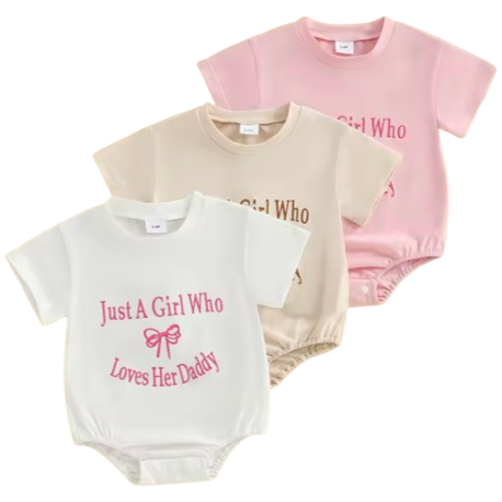 Just a girl who loves her Daddy Embroidered Rompers (3 Colors) - PREORDER