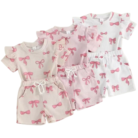 Pretty Pink Bows Waffle Outfits (2 Styles) - PREORDER