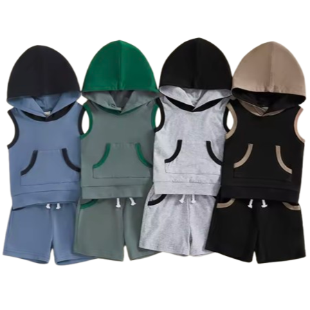 Two Tone Tank Shorts Hooded Outfits (4 Colors) - PREORDER