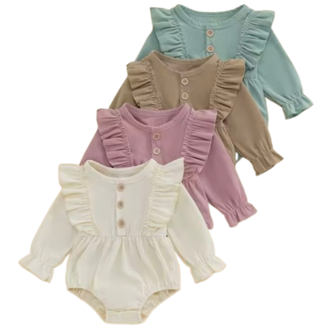 Solid Ribbed Ruffles Rompers (4 Colors) - PREORDER