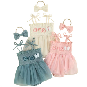 ONE Butterfly Tutu Romper Dress & Bow (3 Colors) - PREORDER