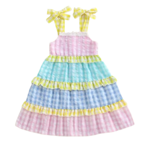 Spring Checkered Ruffle Dress - PREORDER