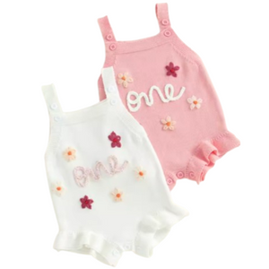 ONE Daisies Knit Ruffle Rompers (2 Colors) - PREORDER