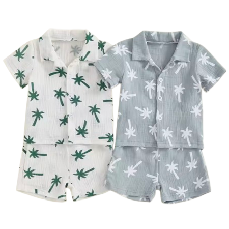 Palm Trees Cotton Shorts Outfits (2 Colors) - PREORDER