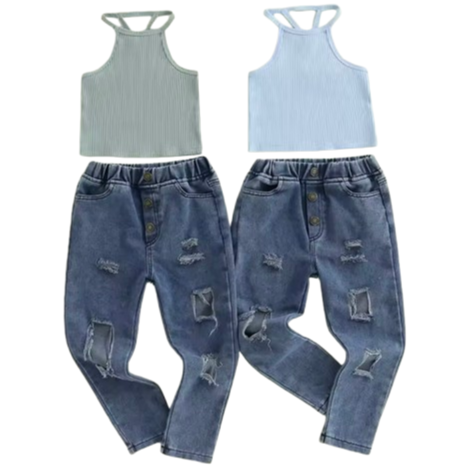 Demi Cross Back Denim Outfits (4 Colors) - PREORDER