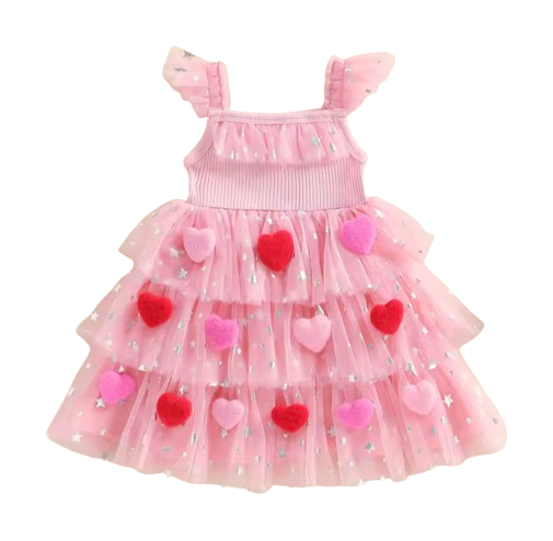 Ribbed Tutu Dress | Pink & Red Hearts - PREORDER