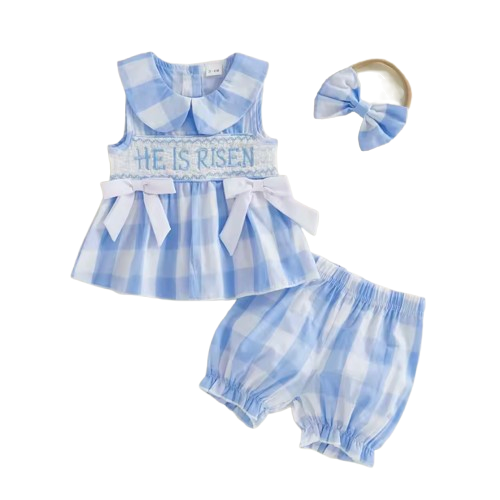 Smocked Tank & Shorts Set | He is Risen Plaid - PREORDER