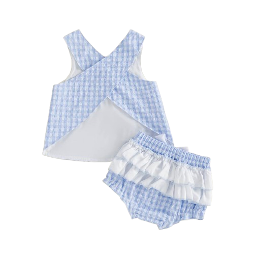Ruffle Top & Short Set | Gingham Cross Bow - PREORDER