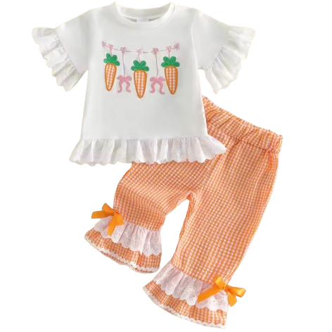Ruffle Top & Pants Set | Gingham Carrots - PREORDER