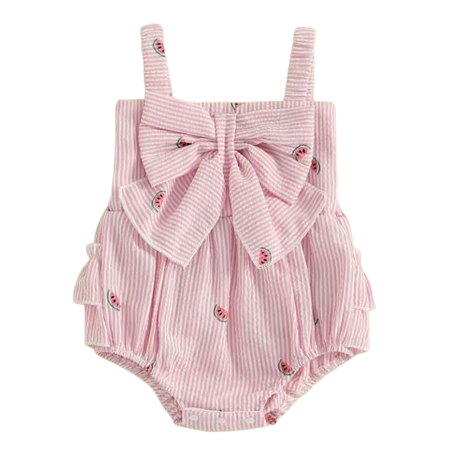 Smocked Ruffle Bow Romper | Stripe Watermelon - PREORDER