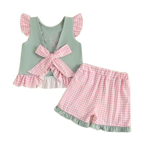 Smocked Ruffle Tank & Shorts Set | Gold Cart Gingham & Floral - PREORDER